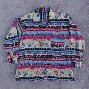 ROBERT STOCK Shirt Men's M Multicolor Floral Button Up 100% Silk Long Sleeve